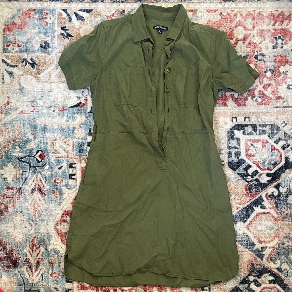 J.Crew Mercantile Green Button-Up Shirt Dress